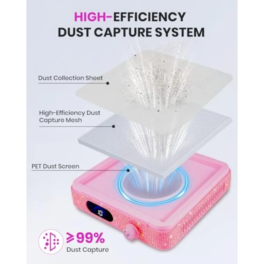 Collettore di polveri per unghie Potente collettore di polveri con aspirazione con filo per Nail Tech con 10 livelli di velocità Collettore di polveri per ventola per unghie a basso rumore