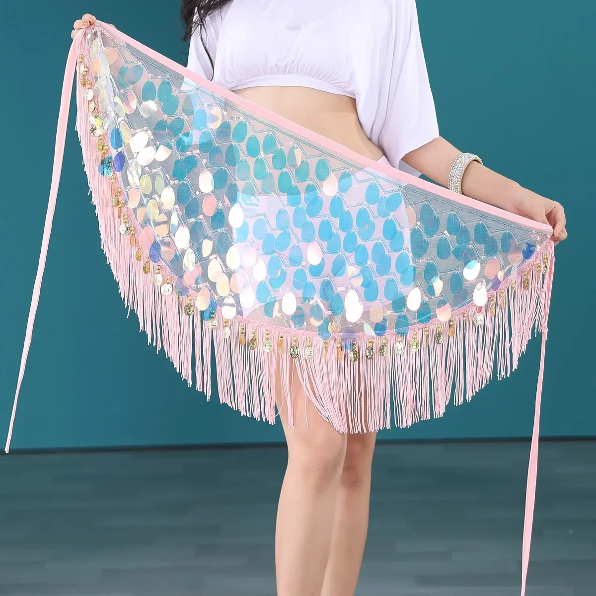 Belly Dance Hip Skirt Tassel Scarf Sequin Wrap Rave Costume for Women Bellydance Belt Dance Performance Skirt Shine Extra Long