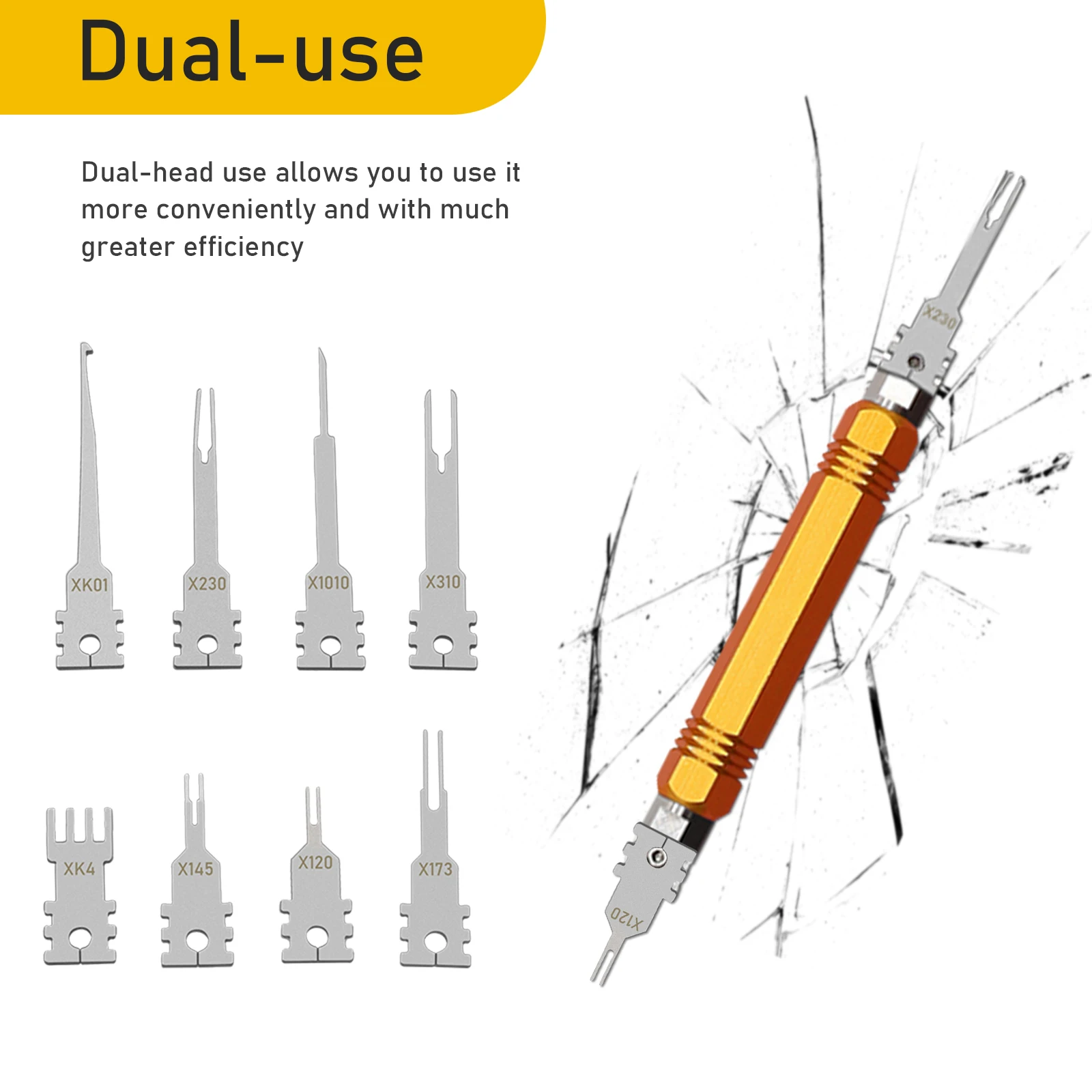 Double headed detachable terminal pin extraction tool suitable for AMP Metri Pack  Molex connectors, and General Motors repair