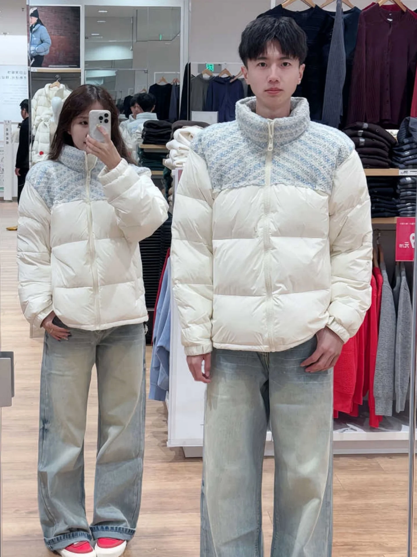 

Thiened American Splicing down Cotton Jaet Men Women Sle Winter Warm Coat Cleanfit Small Fraance Couple Outerwear