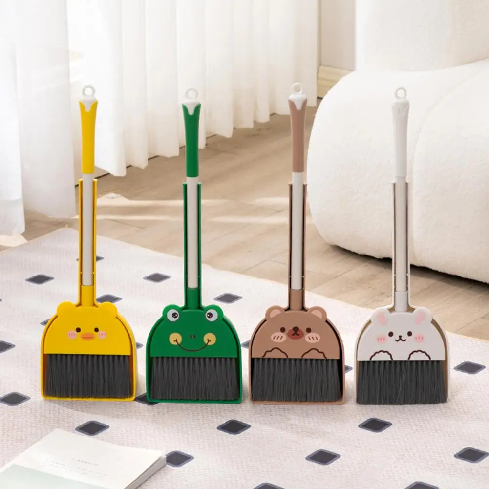 54cm Kids Broom and Dustpan Set Cleaning Brush Cartoon Animal Shape Toddler Broom Dustpan Set Children Cleaning Toy Accessories