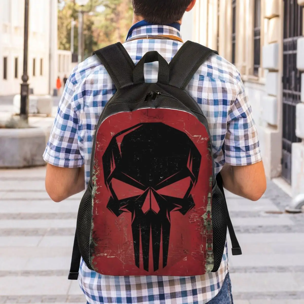 Customized Punisher Skull Symbol Backpack Men Women Basic Bookbag for School College Trendy Superhero Bags