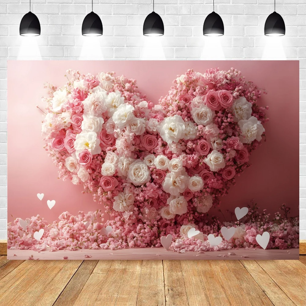 Love Heart-shape Rose Flower Backdrop Valentine's Day Wedding Party Decor Bridal Shower Artistic Portrait Photography Background