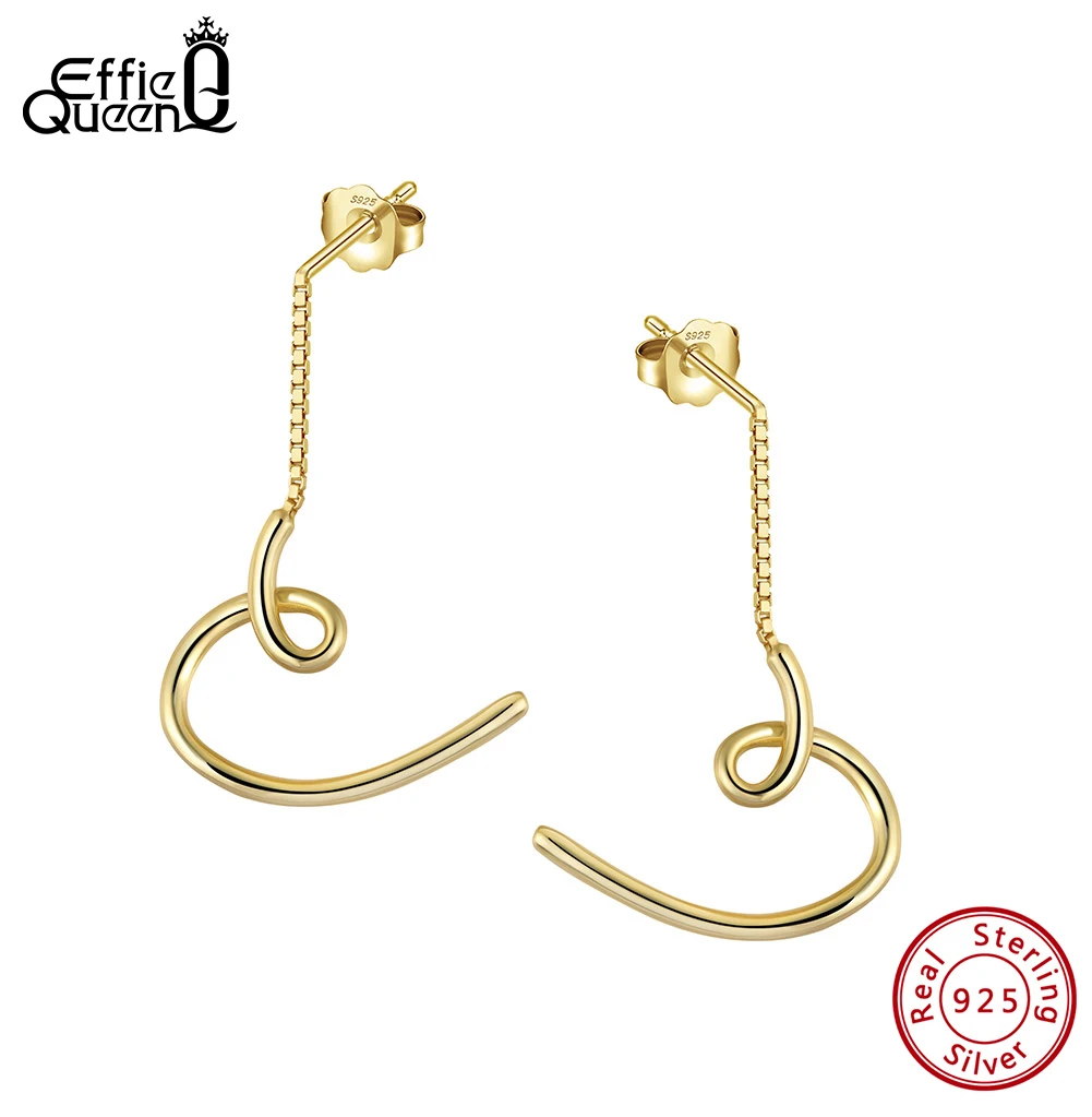 

Effie Queen, 100% стерлинговое серебро 925 пробы, 14-каратное золото, висячие серьги, геометрические серьги-капли, ювелирные изделия для женщин APE148