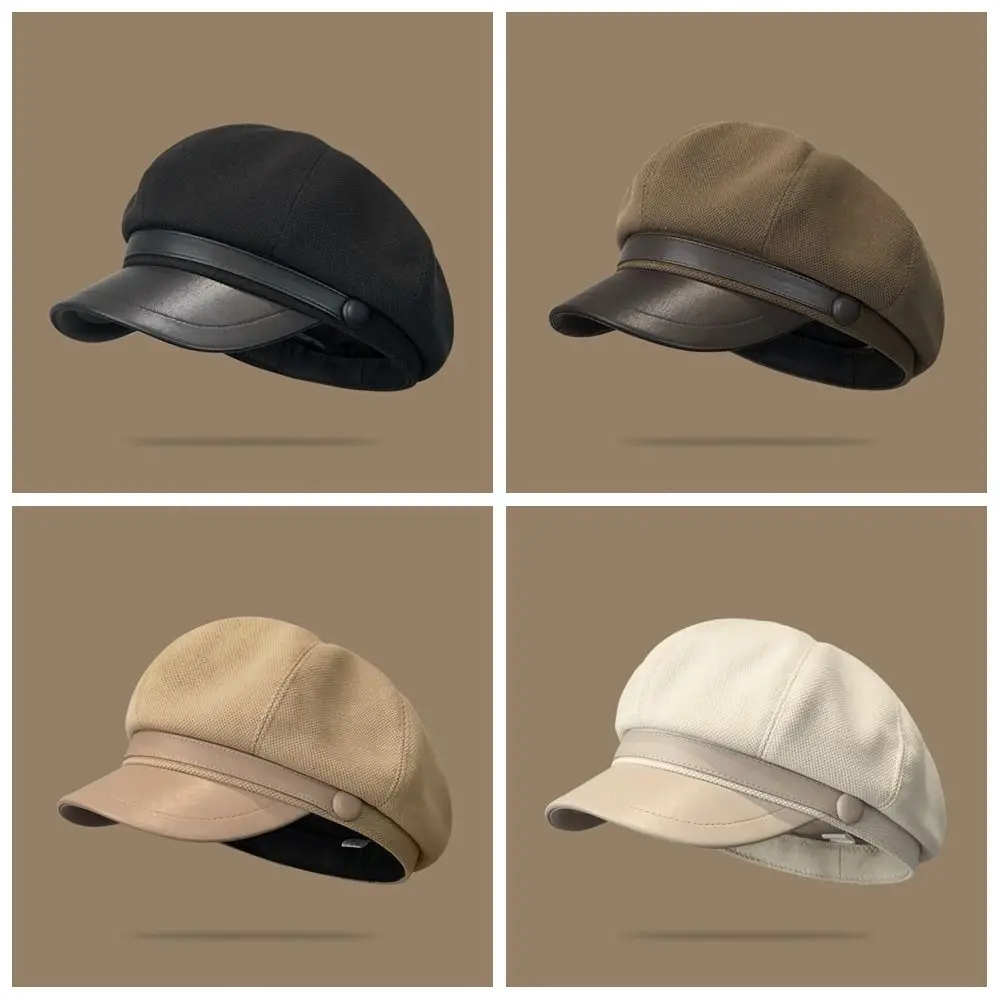 

Casual British Style Pu Leather Beret Korean Style Retro Wool Octagonal Hat Artist Hat Newsboy Cap Painter Hat Girl