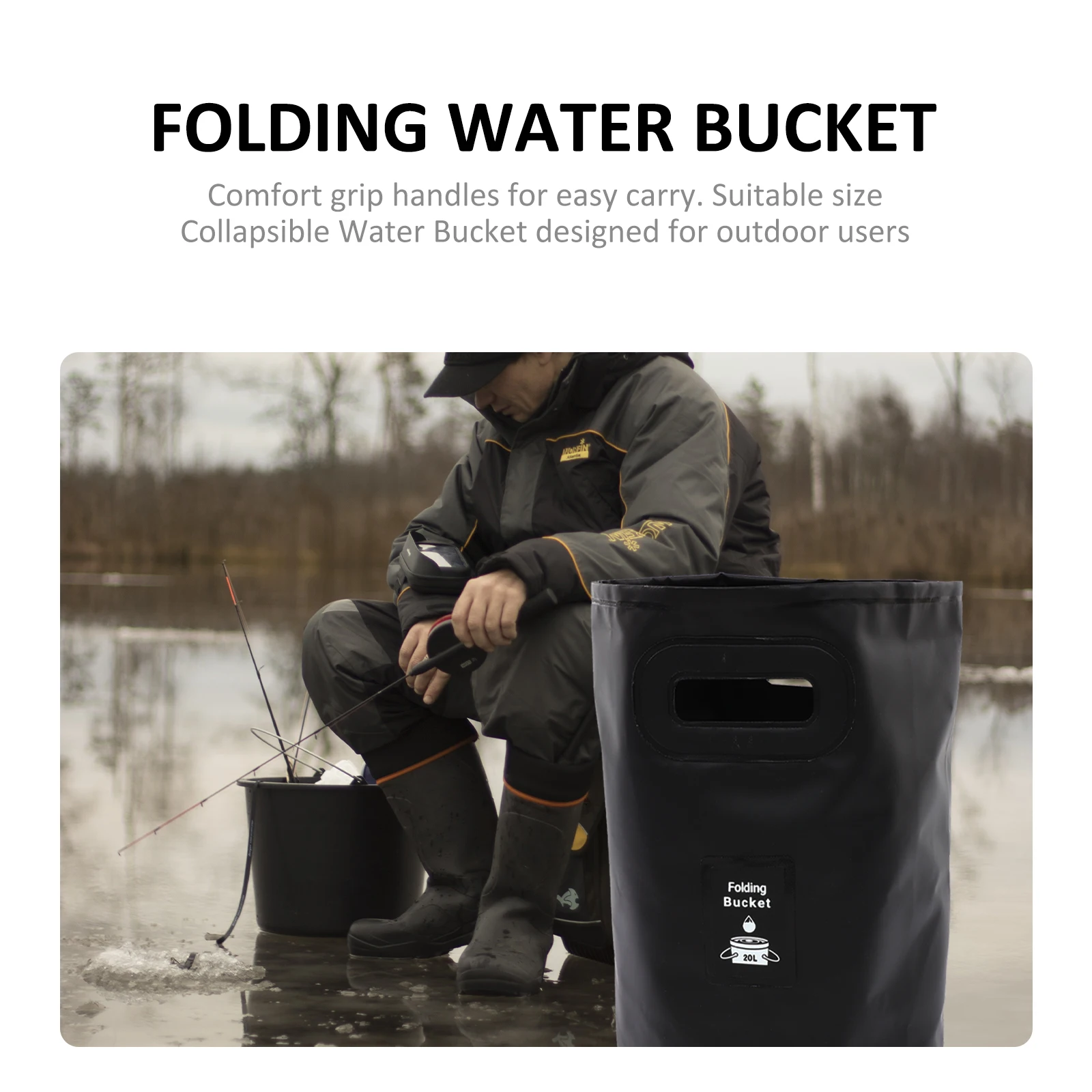 

20L Outdoor Folding Water Bucket Easy Carry Comfort Grip Handles for Camping Fishing Car Wash Large Capacity Storage