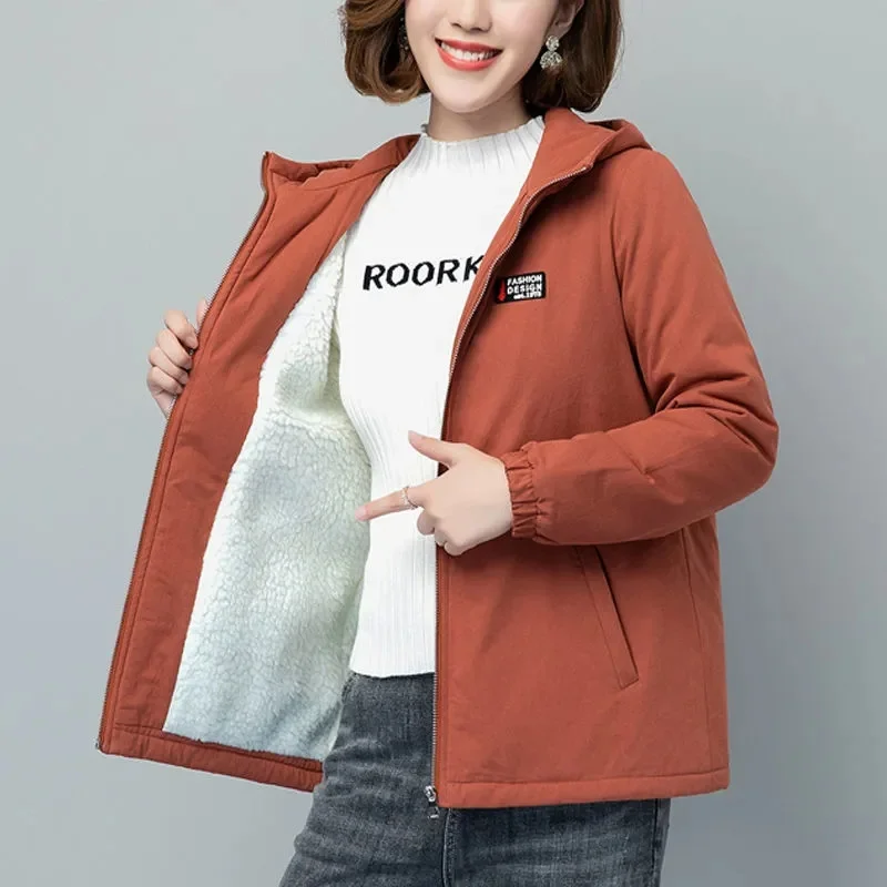 Windjacke Mantel Frauen 2025, Frühling Herbst Winter Neue Koreanische Jacke Lose Hinzufügen Samt Mittleren Alters Mutter Mit Kapuze Outwear Weibliche top