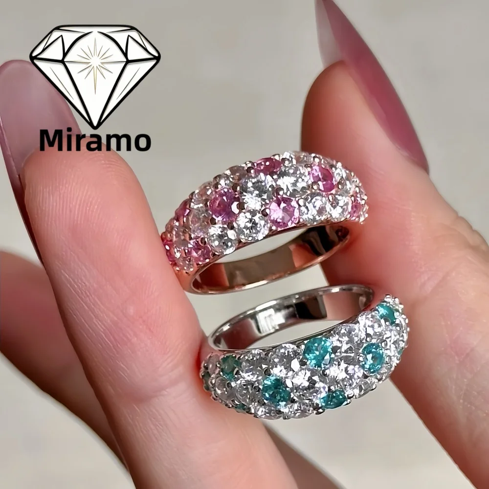 Colored Cubic Zircon Halo Band Ring Pink/Green Fancy Diamond Luxury Stylish Ring for Women S925 Sterling Silver with Certificate