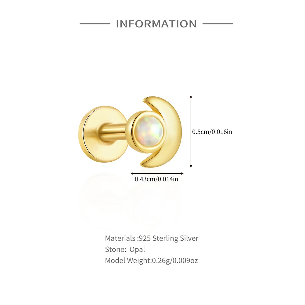 أقراط ثاقبة من الفضة الإسترليني للنساء ، عقيق أبيض ، طراز الشمس والقمر ، أقراط مرصعة بالذهب ، مجوهرات إسلامية ، زوج واحد