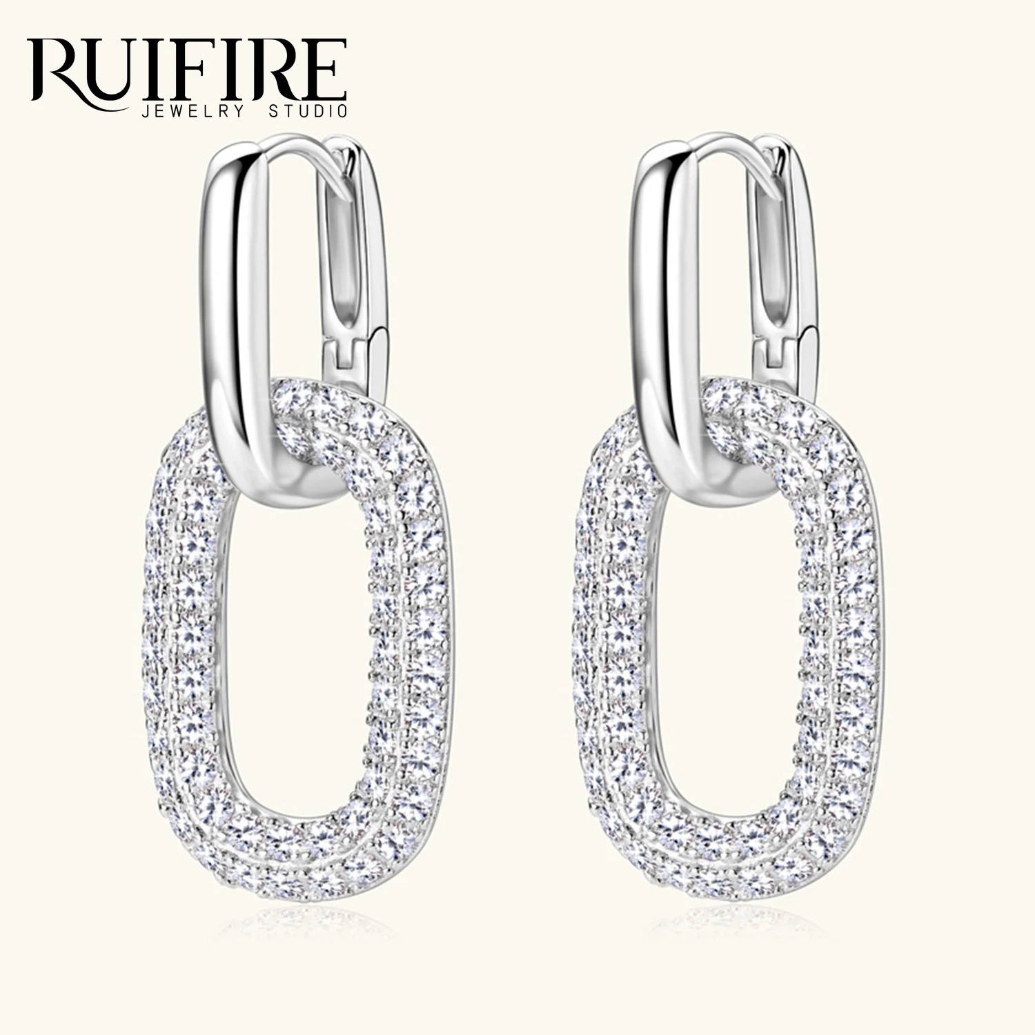

RUIFIRE White Gold Plated 925 Sterling Silver Hoop Earrings For Woman Pendiente Moissanite Eardrop Original Earring Fine Jewelry