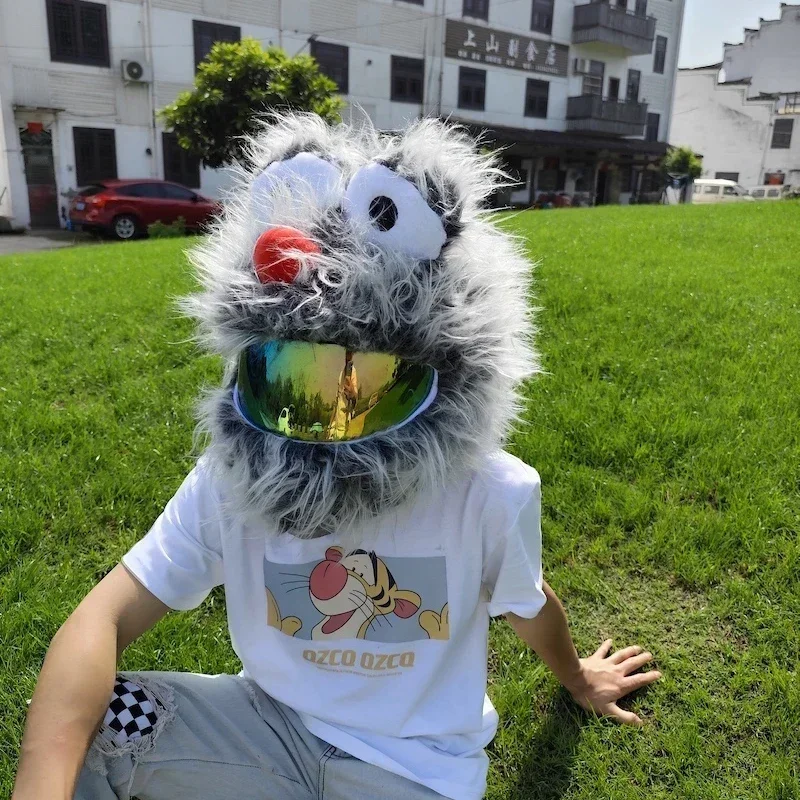 Motorcycle Helmet Protection Headgear Cover Cartoon Fluffy Plush Set For Motorcycle Full-Face Protective Case Trendy Big Eyes