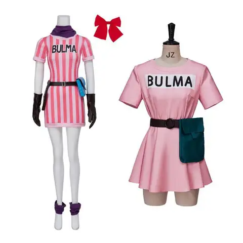 애니메이션 Bulma 코스프레 의상 핑크 드레스 유니폼 Kawaii Girls 풀 세트 의상 성인 여성을위한 할로윈 카니발 가장 무도회 파티