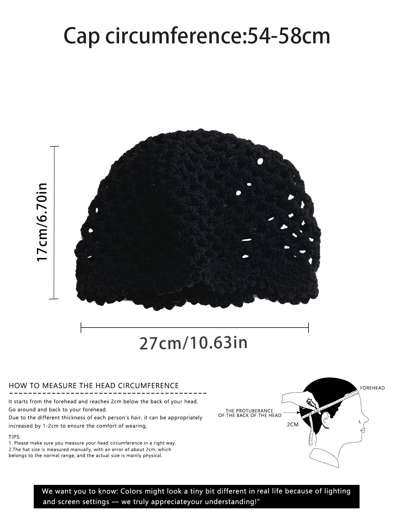 Cappello lavorato a maglia in pizzo fatto a mano in tinta unita per donna, cappello slouchy cavo sottile primaverile ed estivo, cappello turbante dolce letterario retrò