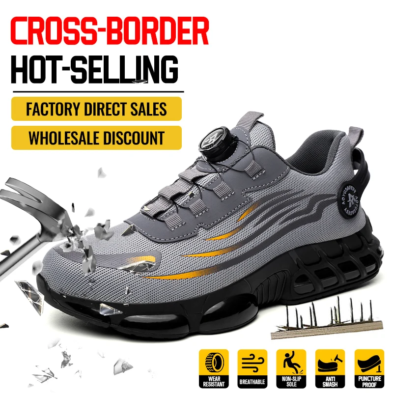 AOYU WINTER New Styles Men Rotating Button Safety Boots with Steel Toe Cap Anti-smash Work Sneakers Safety Shoes Men Indestructi