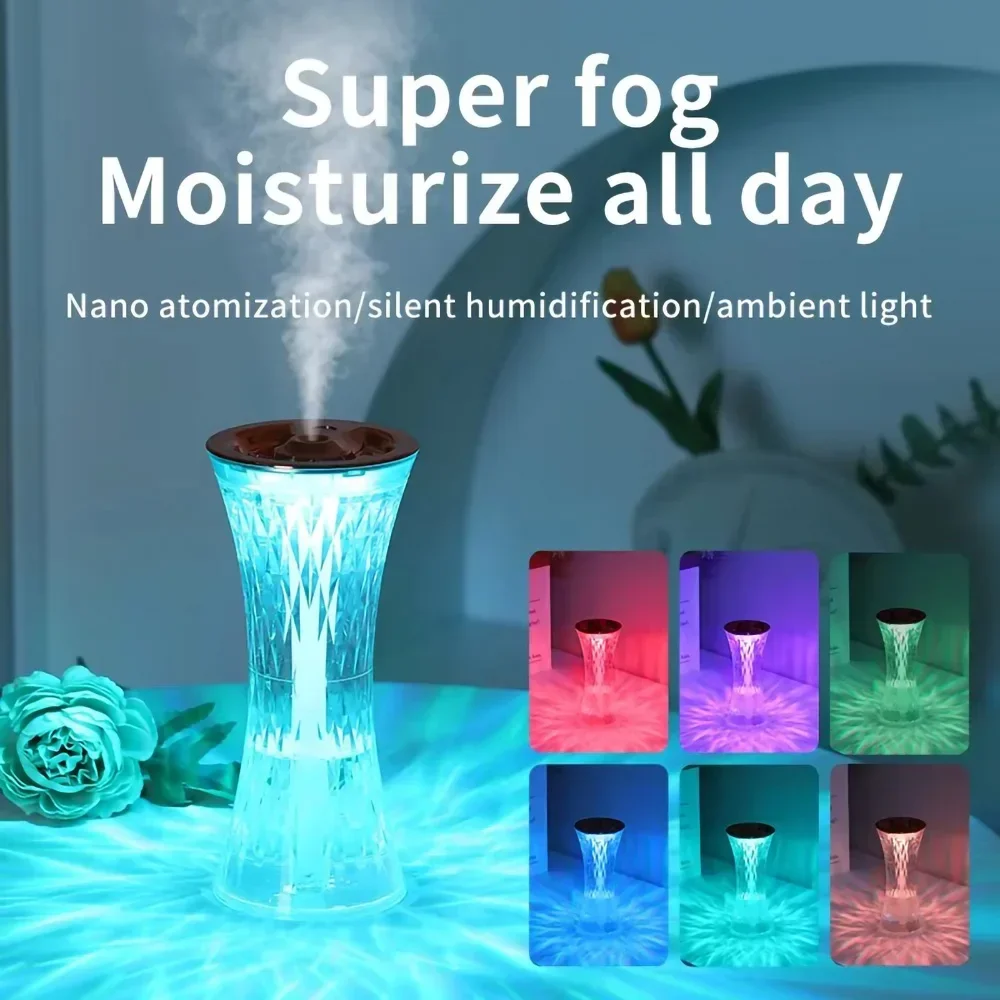 Glass Design Touch Ambient Light Air Humidifier Night Light Clear Glass Rose Crystal Led Table Lamp Slim Waist Air Humidifier