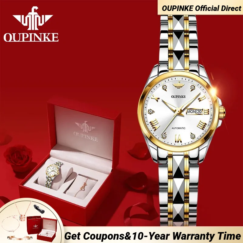 

OUPINKE 3171 Women's Watches Japan Automatic Mechanical Movement Luxury Brand Ladies Watch Set Calendar Week Women Wristwatches