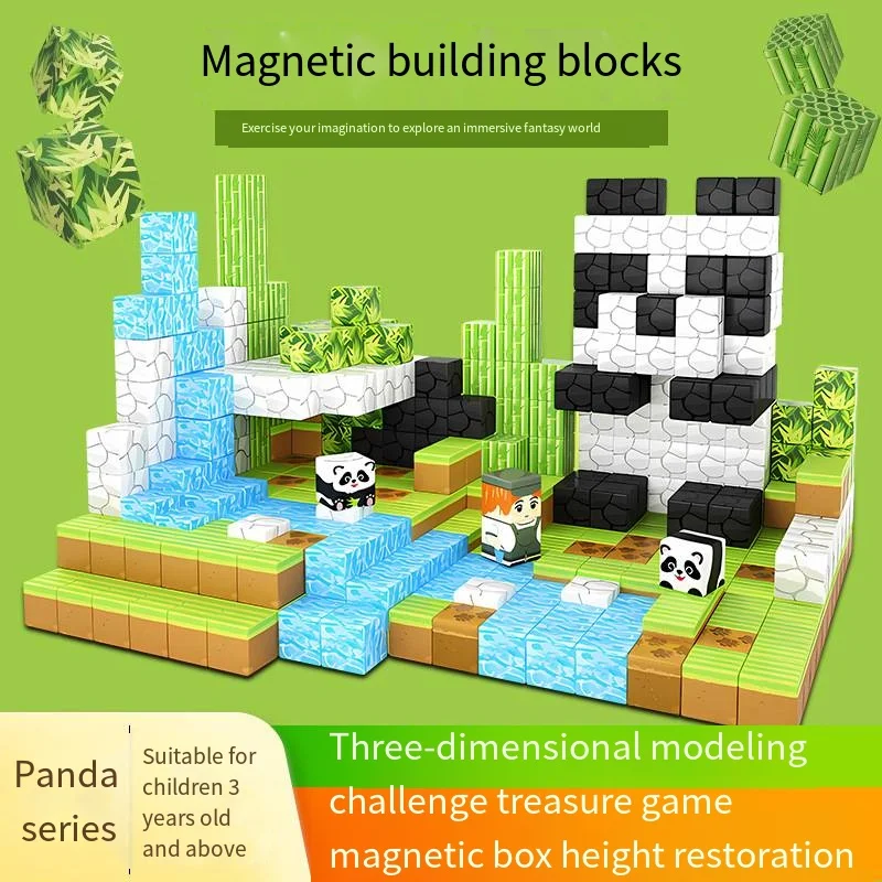 Mój świat wokół kostki magnetycznej magnetyczne klocki puzzle model pandy edukacyjne dla dzieci naukowe zabawki budowlane