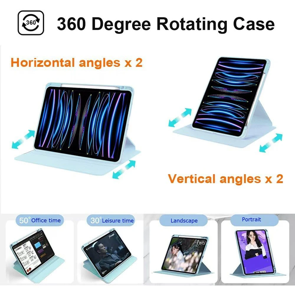360 °   Вращающийся чехол-подставка для планшетов iPad Air, Pro, Mini 1-12 поколений (6, 7, 8, 9, 10, 11, 12-го поколений)