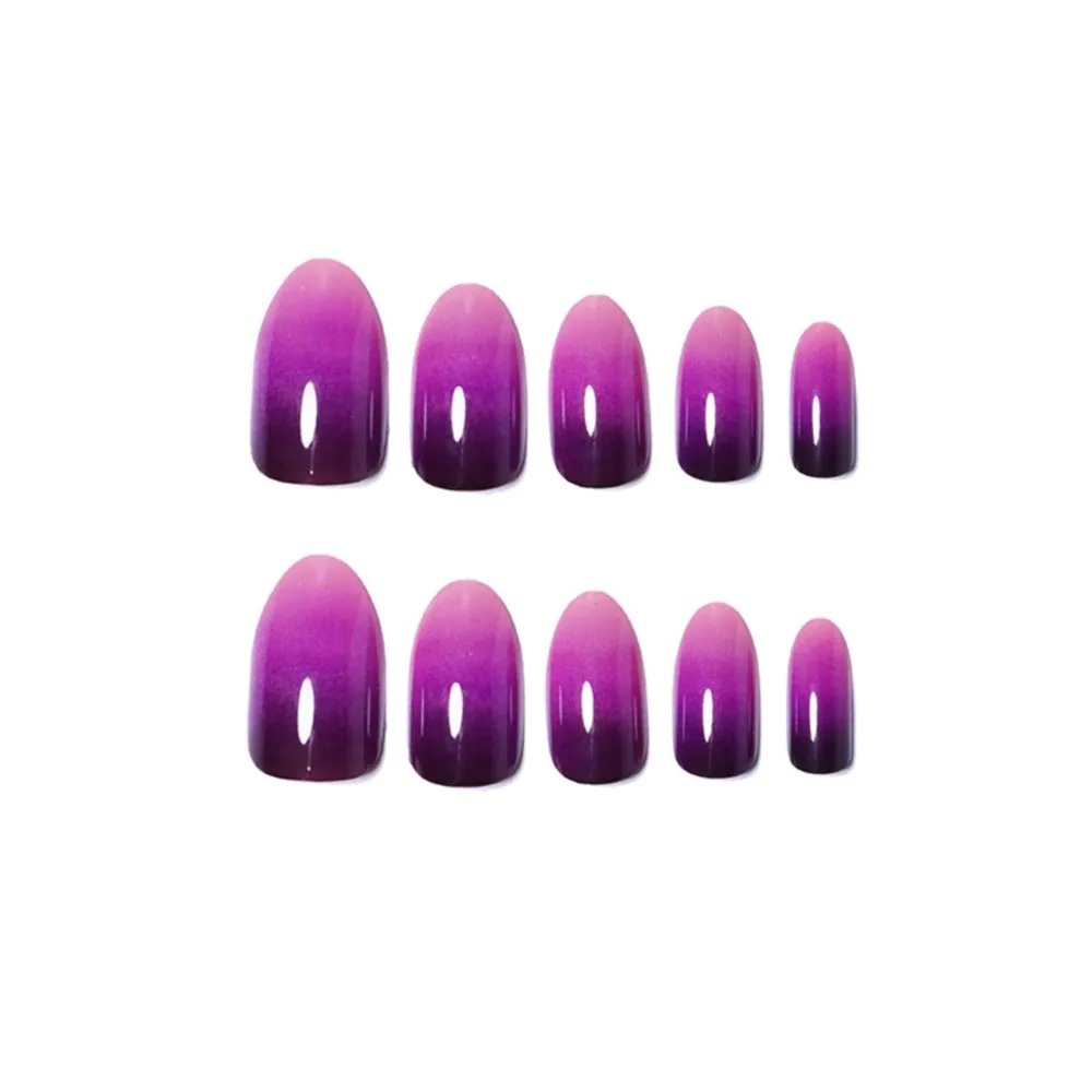 Gradient Purple French Press On False Nails Tip Acrylic Short Fake Nails With Glue DIY Woman Manicure Fingertips Accessory