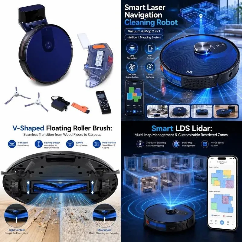 AI Intelligent Rechargeable Automatic Robot Vacuum Cleaner with Mopping Function and Water Tank App Control