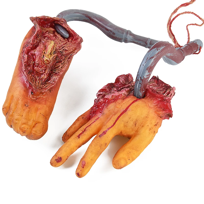 Halloween Blood Props Fake Scary Severed Hand Broken Body Parts Fake Hand Foot With Hook For Halloween Party Hanging Decorations