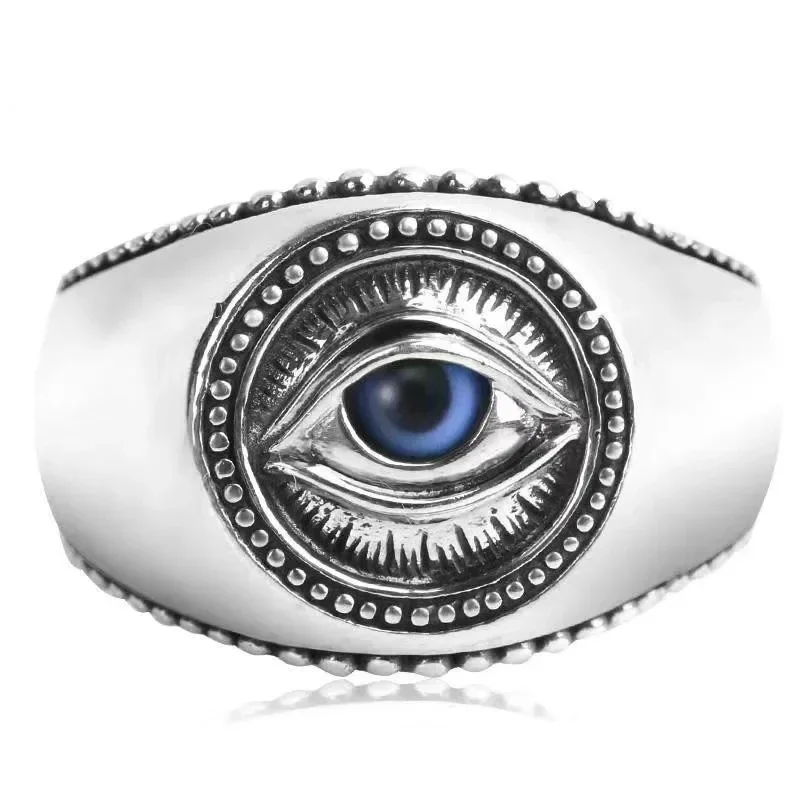 Exquisite Blue God\'s Eye All-Seeing Eye Ring Retro Punk Trend Men\'s Amulet Jewelry