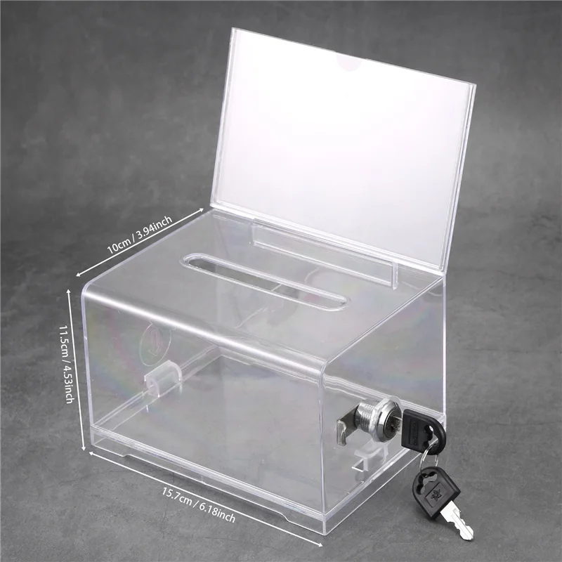 AF93-1 Pack Акриловая коробка для пожертвований с замком, прозрачная коробка для голосования с держателем для знаков, коробка для предложений для подбора средств