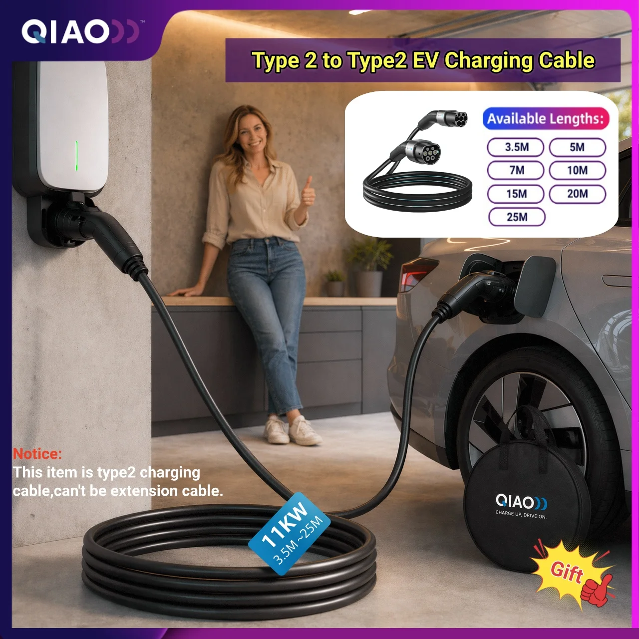 Удлинительный кабель QIAO Type – обзор и цена Ev Charger 11Kw Three Phase