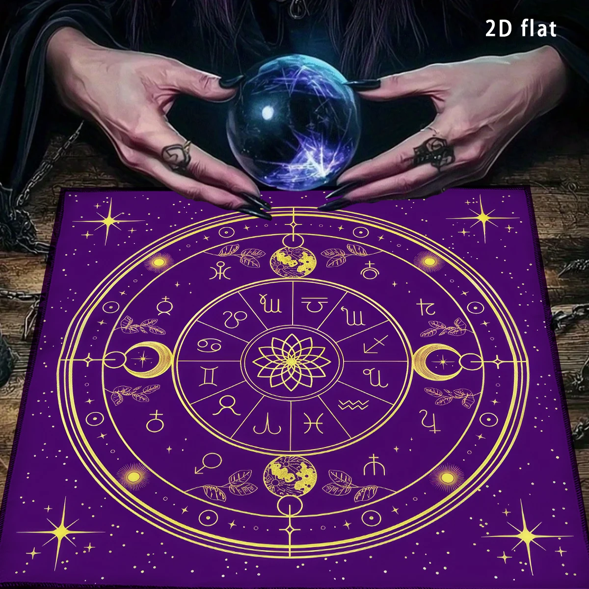 50/75/110/137cm Mystical Tarot Tablecloth Constellation Altar Cloth Golden Astrological Symbol Purple Table Cloth Divination Mat