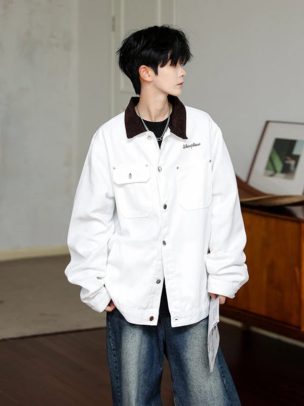 

Вельветовая рабочая одежда, джинсовая куртка свободного покроя, мужская американская модная брендовая повседневная длинная светящаяся осенняя куртка Детройт