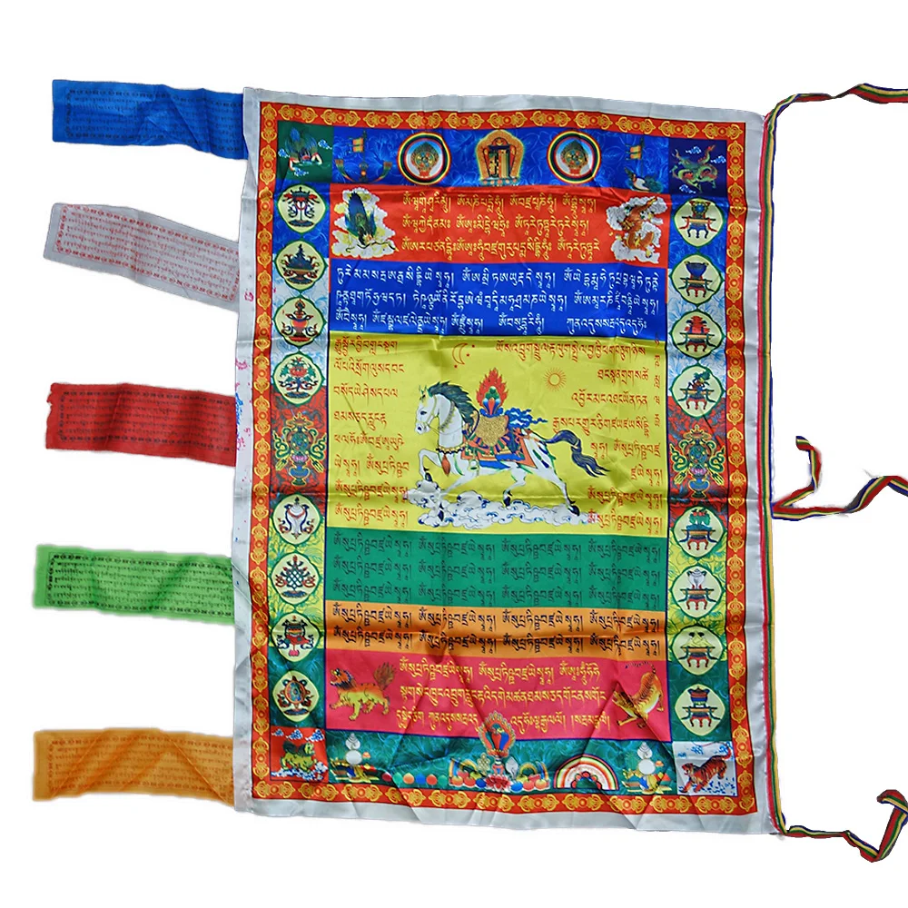 Hiking Camping Decorative Flag Auspicious Galloping Horse Prayer Flag Tibet Sutra Streamer Quality Printing