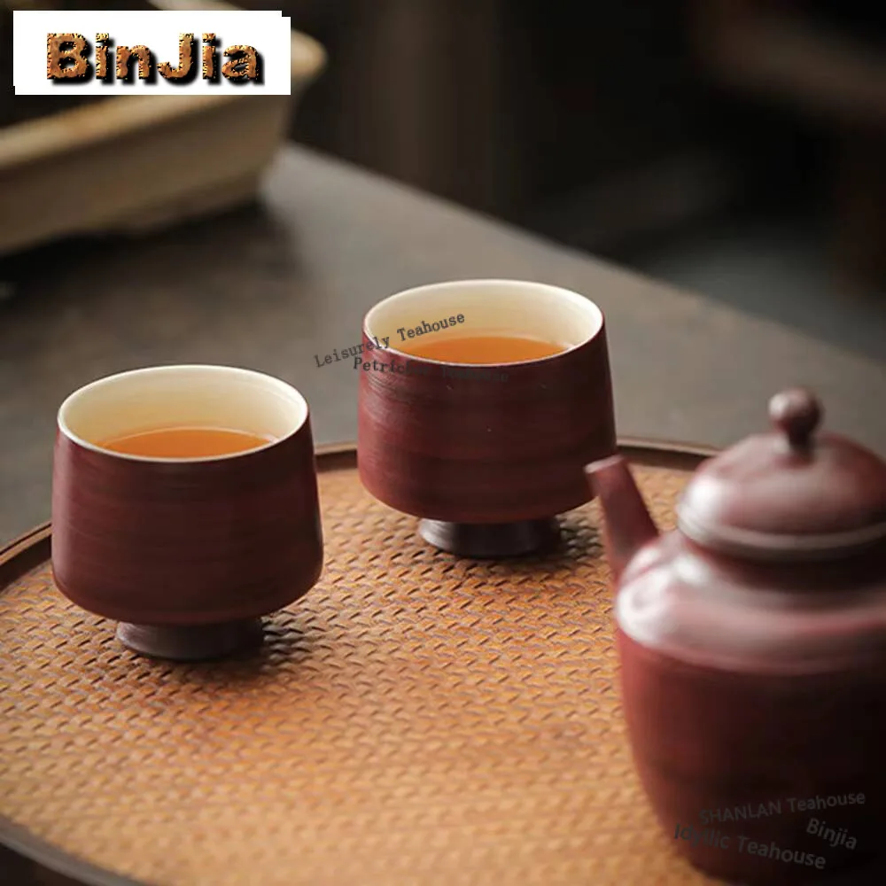 60ml Powder Yin Hawthorn Red Ceramic Teacup Handmade High Feet Master Cup Authentic Tea Bowl Meditation Cup Kung Fu Teaset Gift