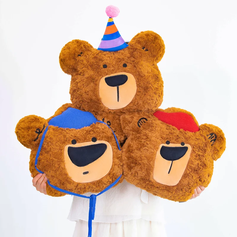 Kawaii Birthday Bear Plush Pillow Toy Fluffy Cartoon Bear Throw Pillow Back Cushion Cute Home Party Decor Kids Birthday Gift