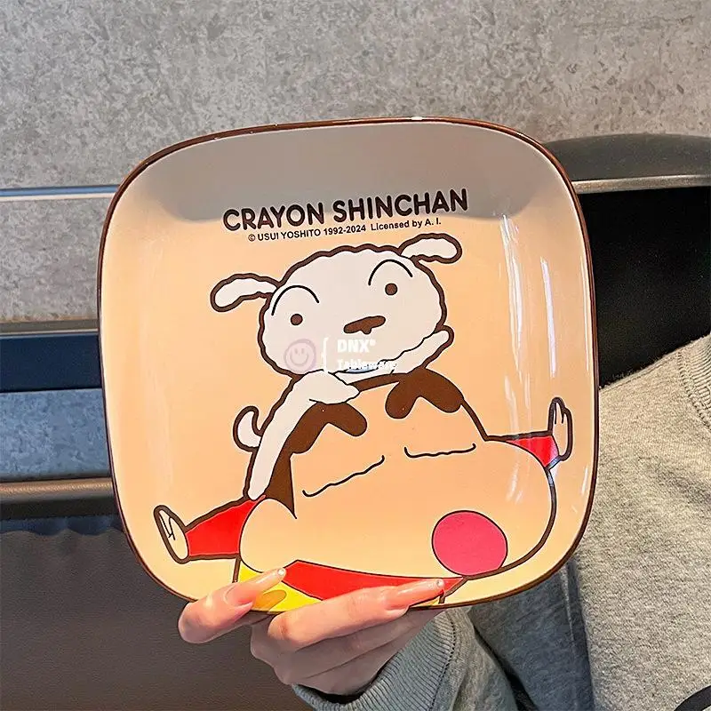 8-Inch Square Cute Crayon Shin-Chan Ceramic Dining Plate Cartoon Plate High Aesthetic Home Tableware Creative Dining Plate Gifts