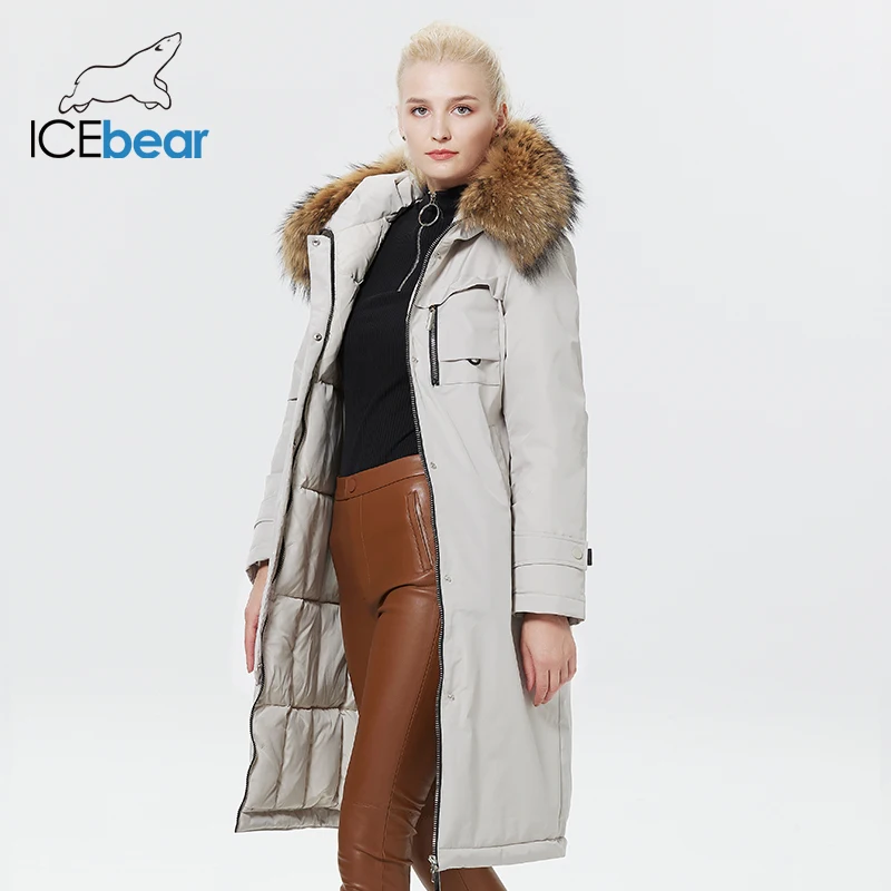 ICEbear 2023 Winter Women Jacket Long Elegant Cotton Parka with Fake Fur Trim Women\'s Thickened Warm Coat GWD22596-2D