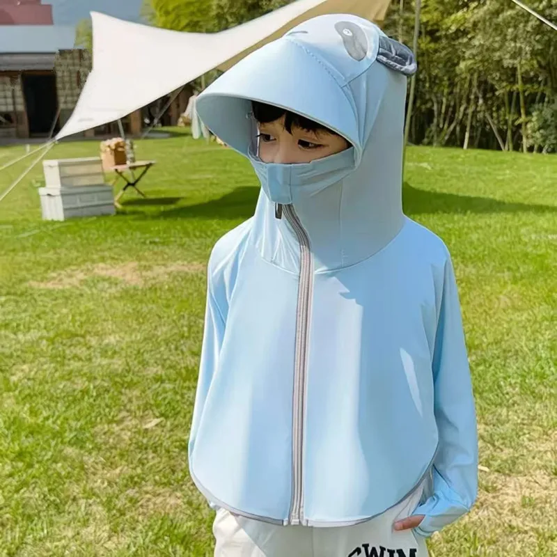 Cute Ice Silk Sun Protection Shirt for Kids Breathable Summer Thin UV Protection Hoodie Baby Sun-Proof Cloak & Cape for Children