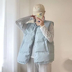 Autumn Winter Women's Bright Down Cotton Vest Fashionable Loose Sleeveless Waistcoat Casual Solid Color Female Jacket Top