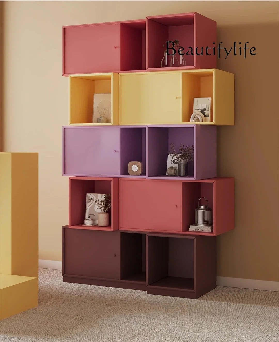 O Danish Creative Bookcase Color Storage Display Bookcase Integrated Whole Wall Multi-color Designer Model