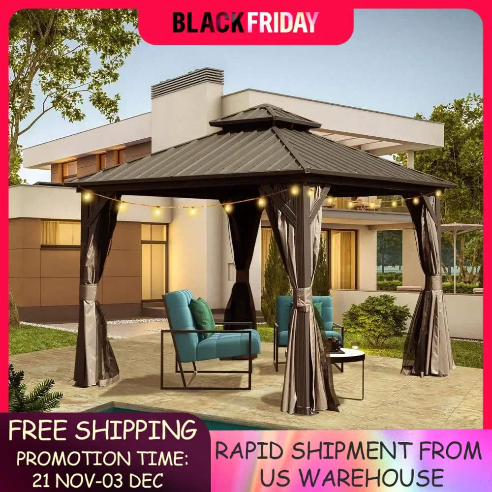 8x8FT Hardtop Gazebo, Outdoor with Galvanized Steel Double Roof Canopy, Metal Gazebo Pavilion for Patio Suitable for courtyards