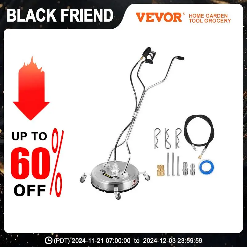 VEVOR Foor Surface Cleaner 22inch Flat Pressure Washer 4000psi Surface Cleaner with 3/8 Quick Connector&3 Nozzle for Courtyard