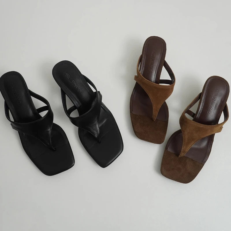 

French Simple and Elegant Open Toe High Heel Slippers Outdoor Wearable Neutral ThemeStylish Non-slip Shoes Banquet Party Party