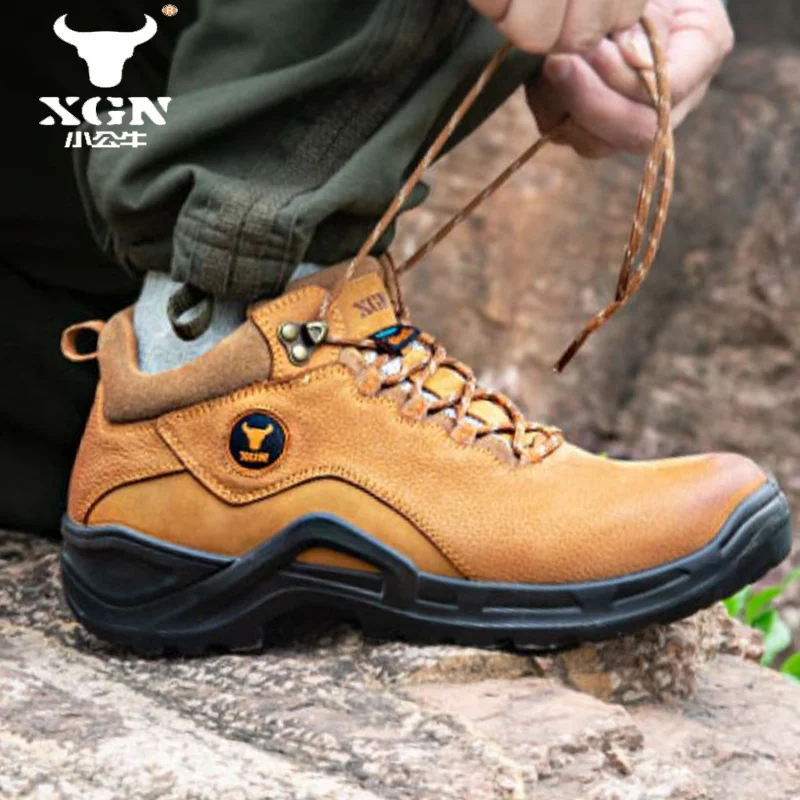 XGN Cowhide Hiking shoes Men Event waterproof hunting Boots Tactical Desert Combat travel Boots trekking Sneakers non-slip