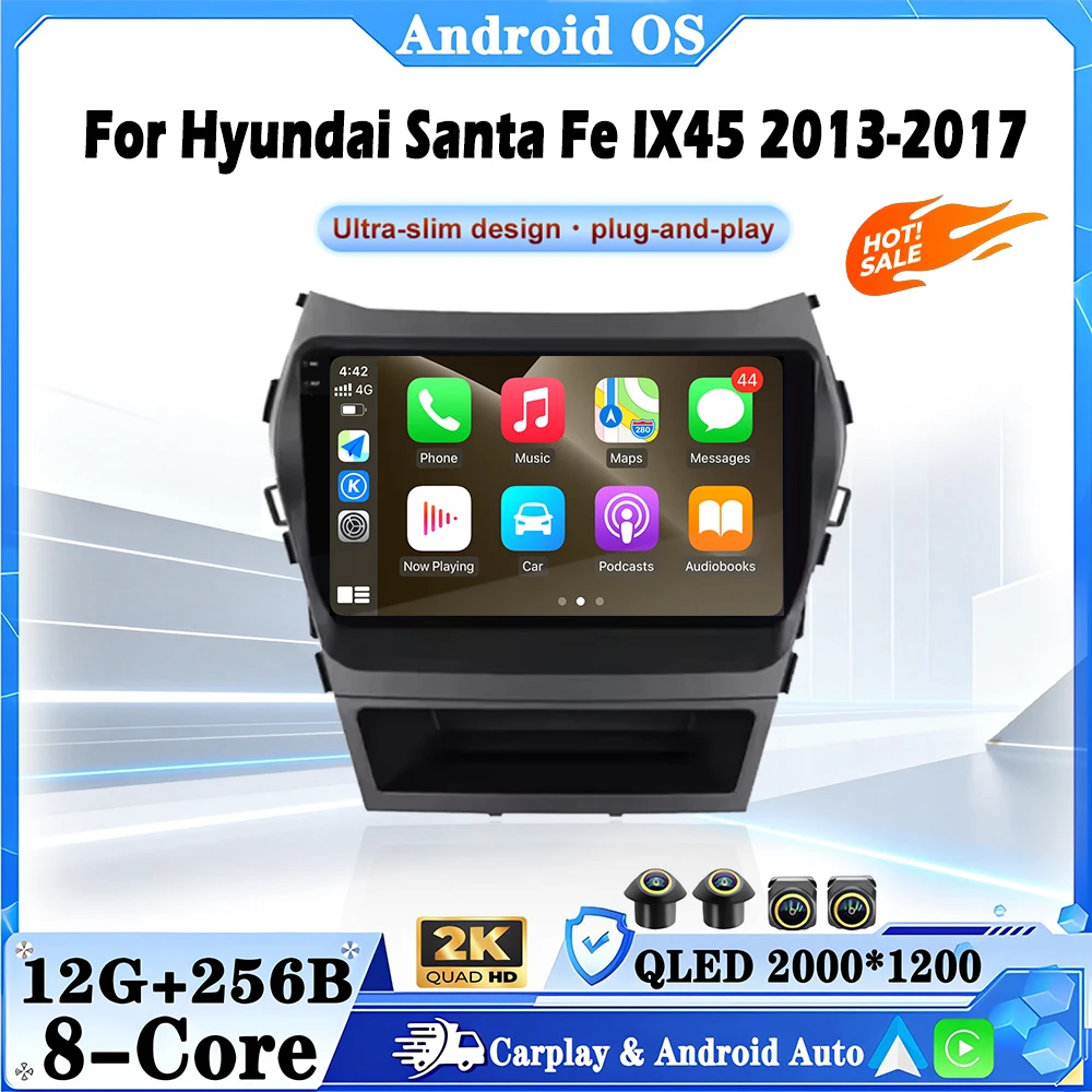 Беспроводной CarPlay для Hyundai Santa Fe IX45 2013-2017, Android 16, автомобильная мультимедийная система, навигация GPS, Wi-Fi, головное устройство