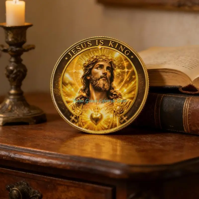 E74E Metal Christian Challenge Coin Double Sided Jesuses Crosses Commemoratives Coin