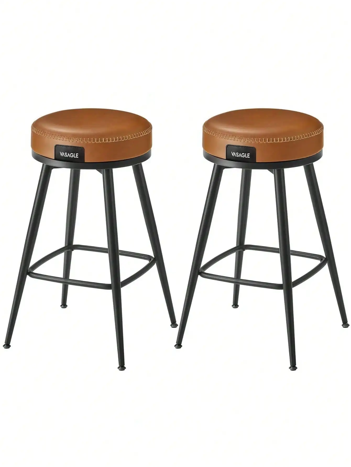 

VASAGLE EKHO Collection - Bar Stools Set Of 2, Counter Height Swivel Bar Stools, Synthetic Leather With Stitching, Mid-Centur