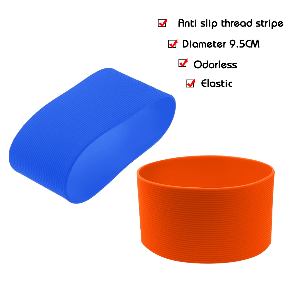 1Pc 37G Diameter 9.5cm Colour Soft Silicone Heat Insulated Antiskid Stripes Cup Sleeve Non-slip Wraps Glass Odorless Anti Slip