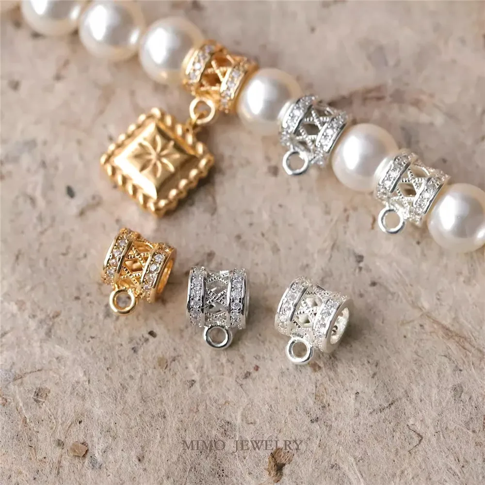 

1PCS 10x7mm DIY Handmade Accessory with A Retro and Exquisite Cross Double-row Diamond Bead Pendant Head Plated with Copper and