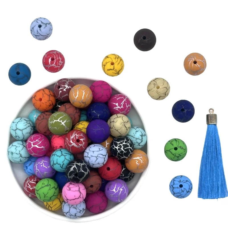 10Pcs15mm Printed Mable Silicone  Beads Round Christmas Series Silicone Beads DIY Necklace Plastic Pen Beaded Key Chain Bracelet