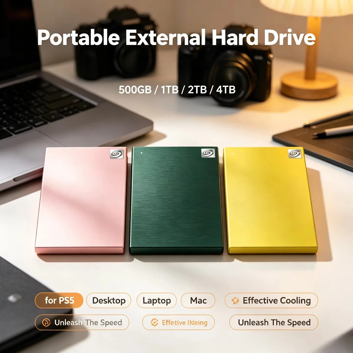 1TB 2TB Portable External SSD Secure Encrypted Backup USB 3.0 Wide Compatibility with PC Laptop Mac Office Gaming Creation