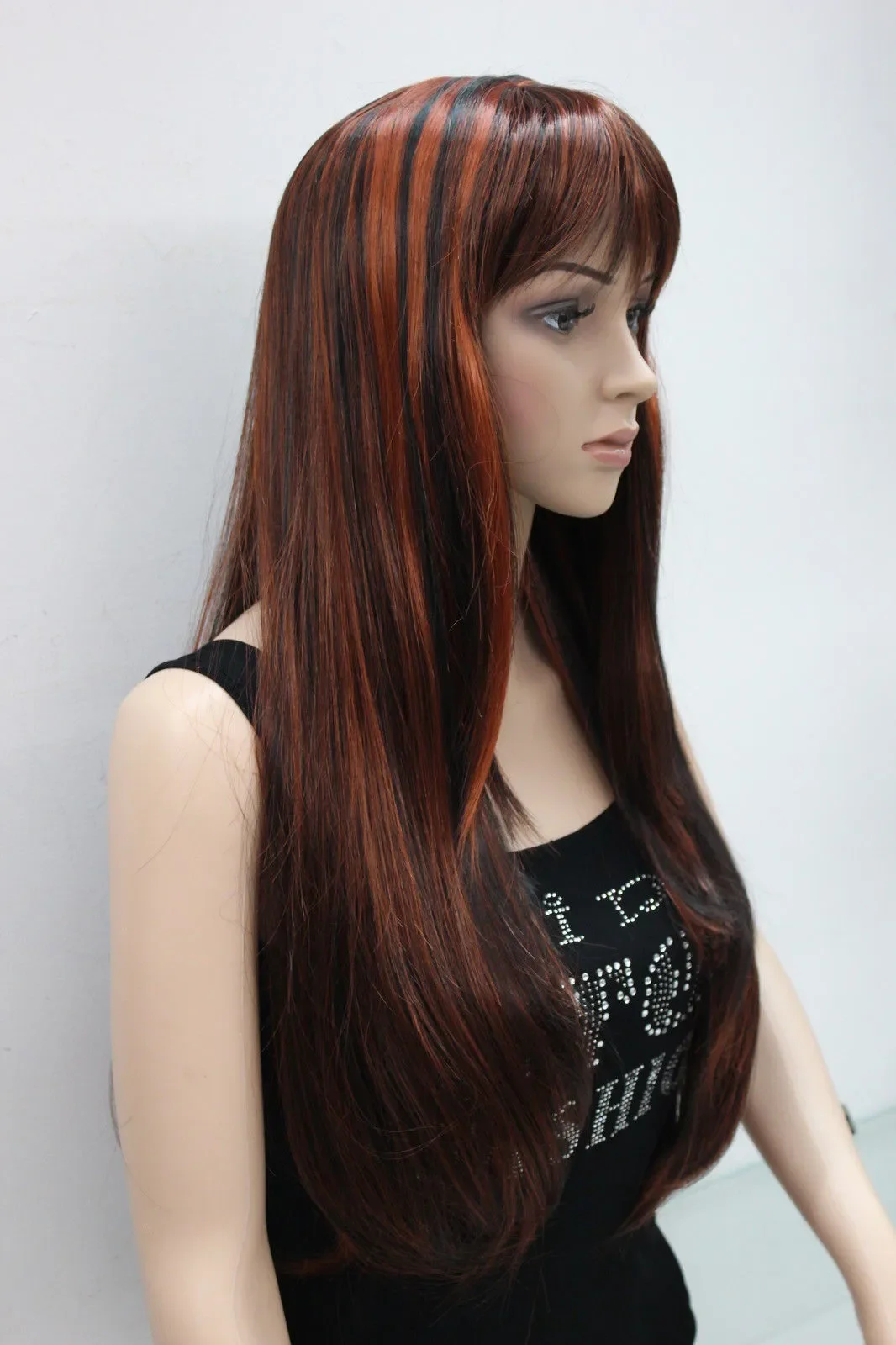 free shipping fashion Charm auburn red mix long Straight Cosplay hair wig